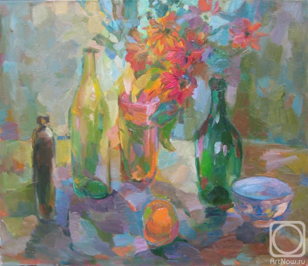 Bocharova Anna. Still life with gerberas and bottles