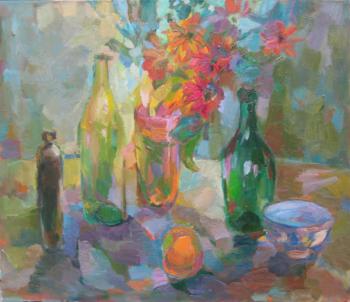 Still life with gerberas and bottles. Bocharova Anna