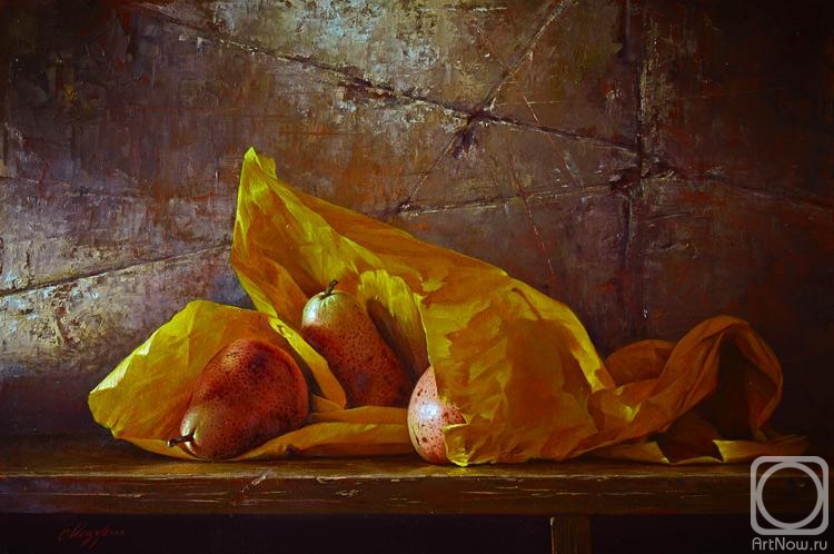Mazur Nikolay. Still life with pears in yellow paper