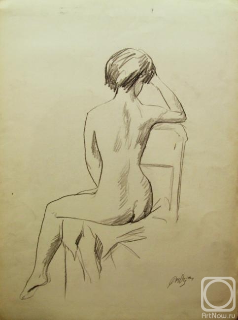 Gordon Gregory. A snaressed model sitting with her back
