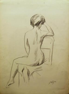 A snaressed model sitting with her back. Gordon Gregory