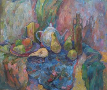 Still life with a teapot and pears