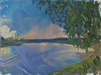 Painting Sukhona River, rain, summer. Dobrovolskaya Gayane