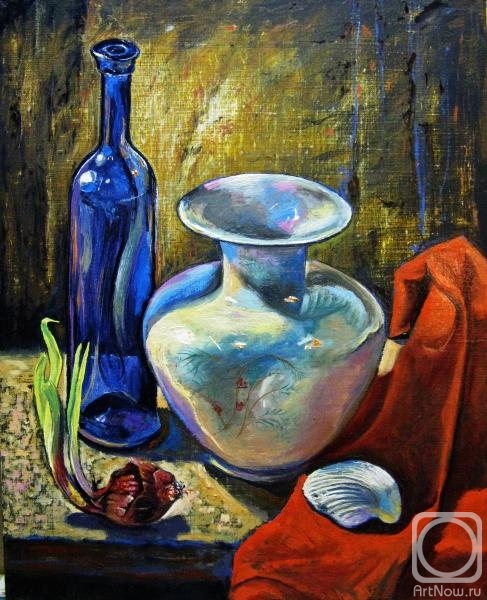 Ixygon Sergei. Blue bottle and porcelain vase