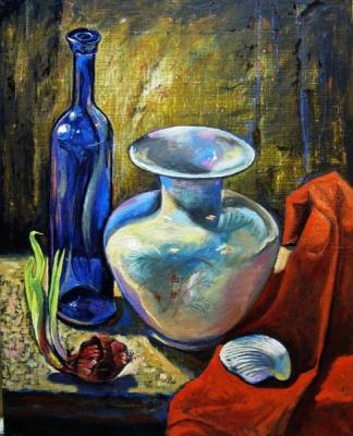 Blue bottle and porcelain vase. Ixygon Sergei