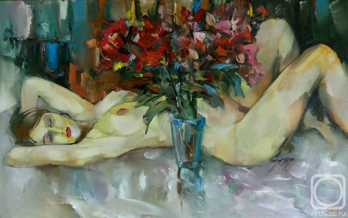 Lityshev Vladimir. Nude with bouquet