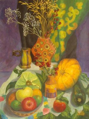 Still Life with Pumpkin and Guelder-Rose (Vegetable Marrow). Lukaneva Larissa