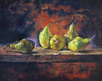 Five pears on red. Ixygon Sergei