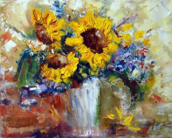 Sunflowers in a white vase. Zhadko Grigory
