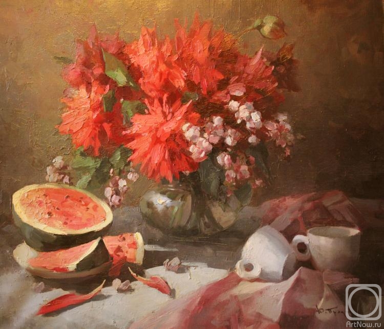 Pryadko Yuriy. Still life with dahlias and watermelon