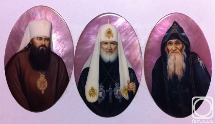 Sidikova Anna. Metropolitan Nikodim (Rotov) of Leningrad and Novgorod, Patriarch Kirill, Elder Eli. Mother-of-pearl inserts in the Easter Egg (set)