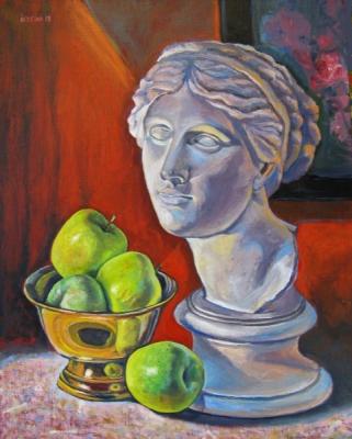 Head with green apples