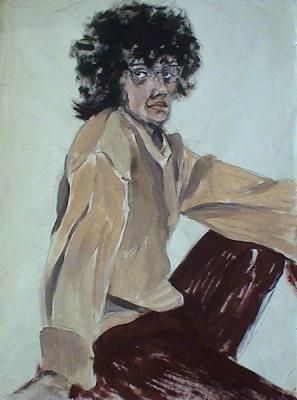 Self-portrait in claret trousers