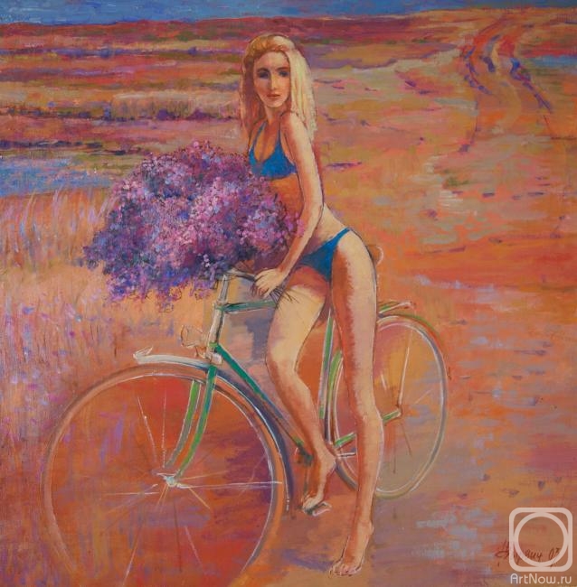 Vyrvich Valentin. Cyclist with immortelle flowers