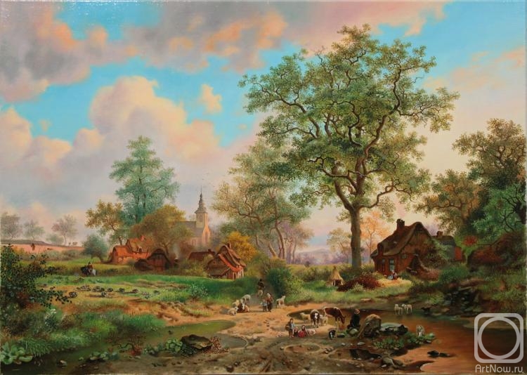 Elokhin Pavel. Landscape with herd and shepherd