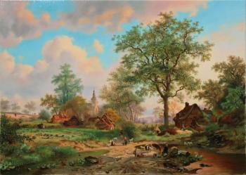Landscape with herd and shepherd. Elokhin Pavel