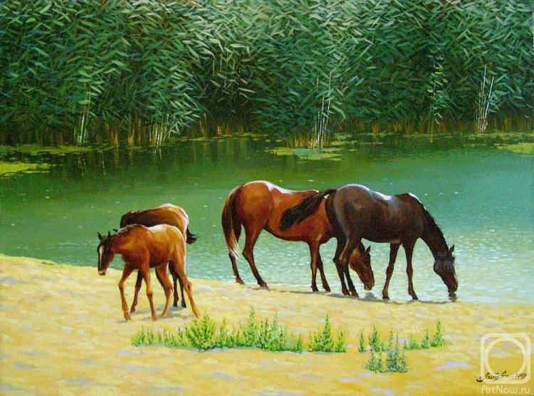 Litvinenko Gennadiy. Noon. Horses at the watering hole