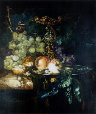 Still-life with candlestick and fruits