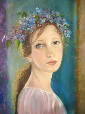 Portrait of a girl in a wreath of forget-me-nots. Kropacheva Elena