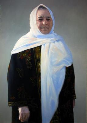 Woman in a white headscarf