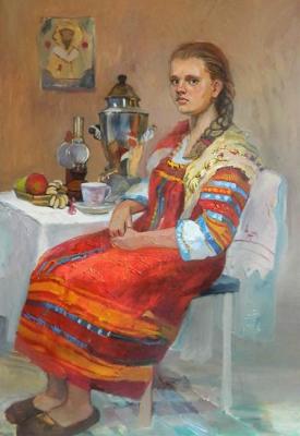 Portrait of a girl in a red sundress. Efimova Olga