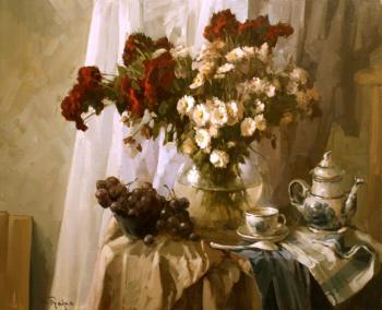 Still life with a cup of tea in the artist's studio. Pryadko Yuriy