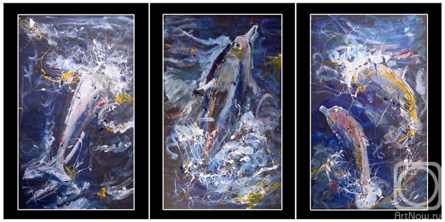 Zverlin Ury. Dolphins. triptych