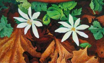 Flowers in the autumn leaves