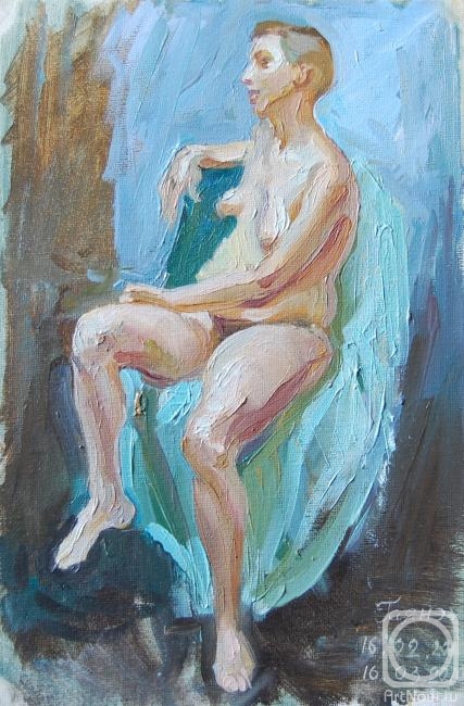 Dobrovolskaya Gayane. Seated model in blue drapery