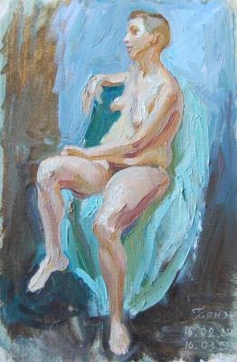 Painting Seated model in blue drapery. Dobrovolskaya Gayane