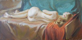Painting Girl lying with her back to the viewer. Dobrovolskaya Gayane