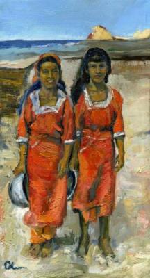 Two Socotri Girls In Red Dresses. Sorokina Lelia