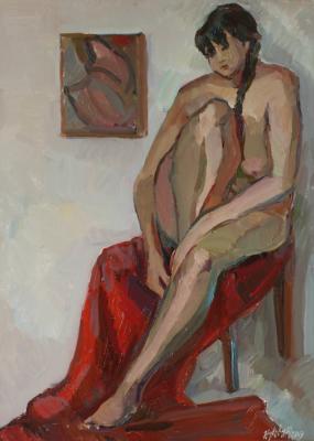 Nude on a red