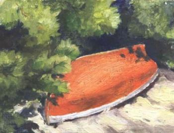 Red boat under fuzzy Greek pain. Zhdanov Alexander