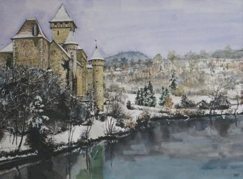 The valley of the Loue river. The castle Cleron in the winter. Udaltsov Vladimir