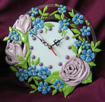 Wall clock "Cool water" glass, fusing (Pale Purple). Repina Elena
