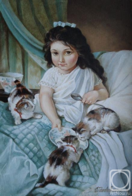 Sidikova Anna. Portrait of a girl with kittens