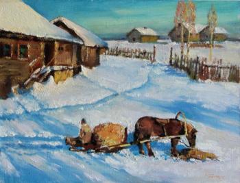 Winter in Village. Horse. Kremer Mark
