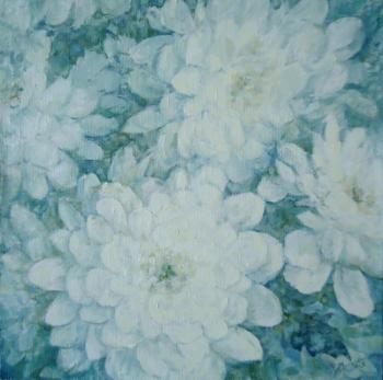 Chrysanthemums. White and blue. Volkova Tatiana