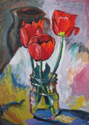 Three red tulips-2