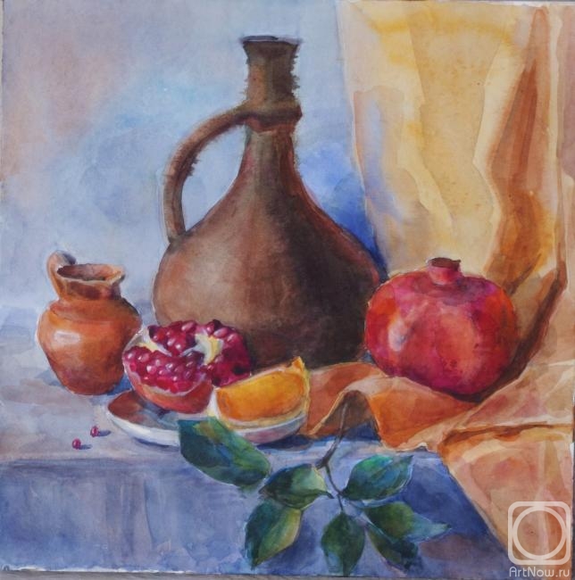 Golub Tatyana. Watercolor sketch with pomegranate