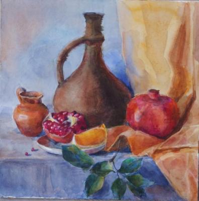 Watercolor sketch with pomegranate
