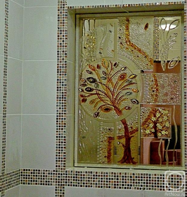 Repina Elena. Panel "Magic Tree" in the interior, glass fusing