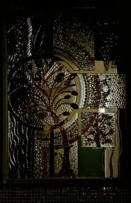 Panel "Magic Tree" at dark, glass fusing. Repina Elena