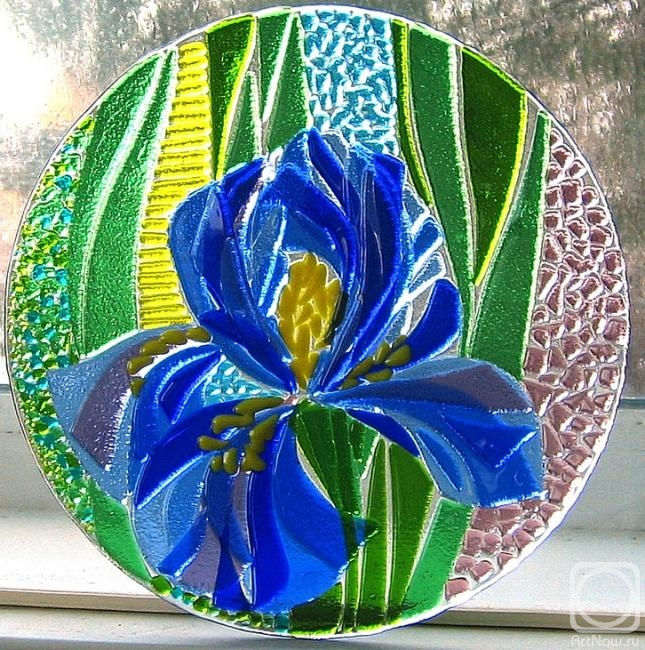 Repina Elena. Glass dish for the holiday table, "Blue toffees" fusing
