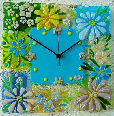 Wall clock "chintz summer" glass fusing. Repina Elena