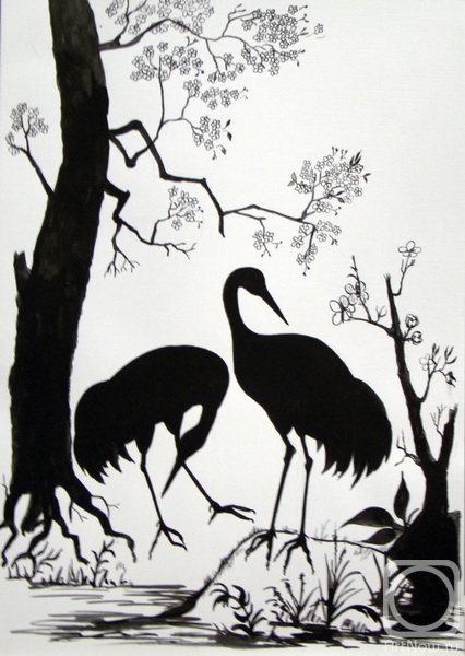 Kazakova Tatyana. Cranes on the marsh