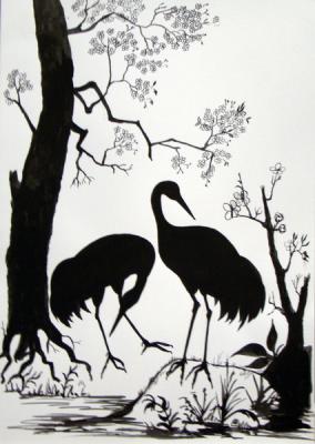 Cranes on the marsh. Kazakova Tatyana