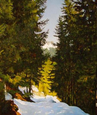 Snowy Path in the mountains. Verbier. Egorov Viktor