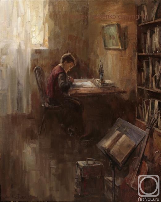 Lyssenko Andrey. Boy doing school homework